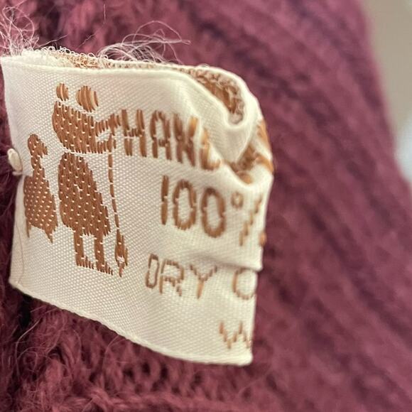 Peruvian 100% Alpaca Sweater Cable Knit Purple Shawl Collar Long Sleeve Large - Picture 7 of 8